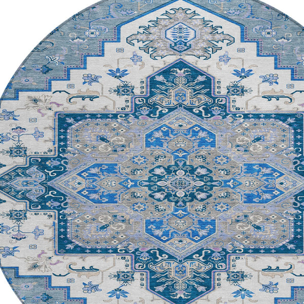 Homeroots 3' Beige Green Brown Oriental Washable Area Rug For Indoor Outdoor Spaces - Durable & Stylish 8' Round Polyester 600146