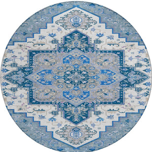 Homeroots 3' Beige Green Brown Oriental Washable Area Rug For Indoor Outdoor Spaces - Durable & Stylish 8' Round Polyester 600146