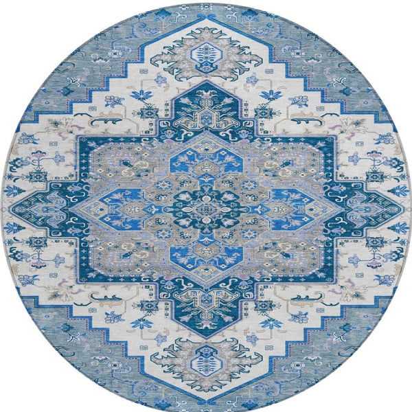 Homeroots 3' Beige Green Brown Oriental Washable Area Rug For Indoor Outdoor Spaces - Durable & Stylish 8' Round Polyester 600146