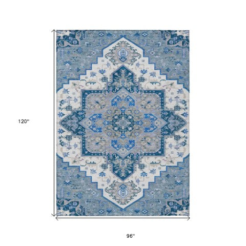 Homeroots 3' Beige Green Brown Oriental Washable Area Rug For Indoor Outdoor Spaces - Durable & Stylish 8' X 10' Polyester 600147