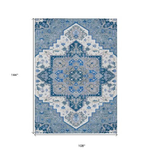 Homeroots 3' Beige Green Brown Oriental Washable Area Rug For Indoor Outdoor Spaces - Durable & Stylish 9' X 12' Polyester 600148