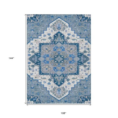 Homeroots 3' Beige Green Brown Oriental Washable Area Rug For Indoor Outdoor Spaces - Durable & Stylish 9' X 12' Polyester 600148