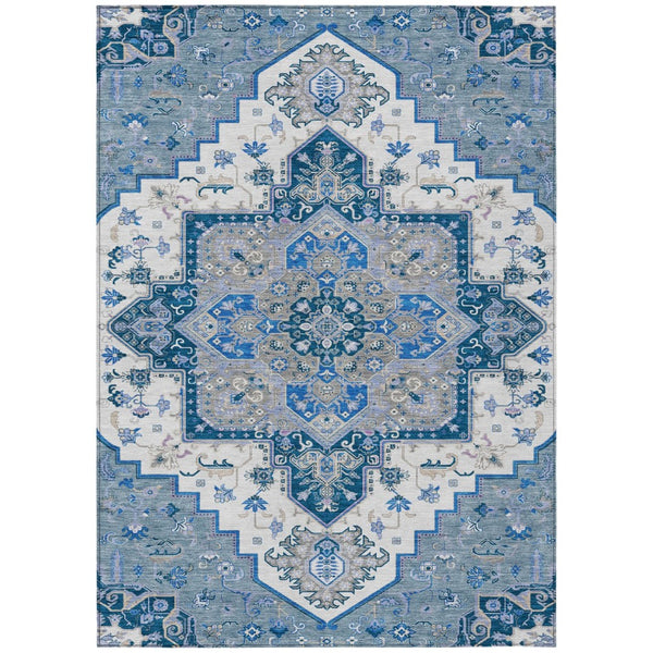 HomeRoots 9' X 12' Blue Gray Ivory Oriental Rug – Stylish, Washable Indoor/Outdoor Area Rug for Every Space! 600148