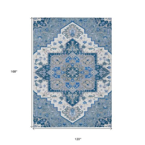 Homeroots 3' Beige Green Brown Oriental Washable Area Rug For Indoor Outdoor Spaces - Durable & Stylish 10' X 14' Polyester 600149