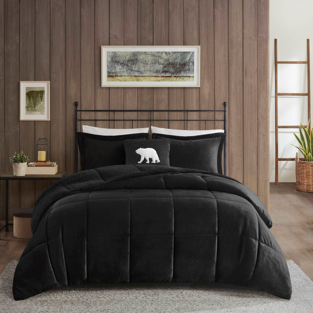 English Elm 4-piece King Sherpa Reverse Comforter Set with Hypoallergenic Fill for Bold Bedrooms B035P408272