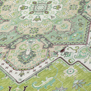 Homeroots 3' Beige Green Brown Oriental Washable Area Rug For Indoor Outdoor Spaces - Durable & Stylish 3' X 5' Polyester 600150