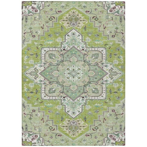 HomeRoots 5' Timeless Oriental Washable Area Rug in Green, Ivory, and Brown for Indoor and Outdoor Spaces 5' X 8' 600151