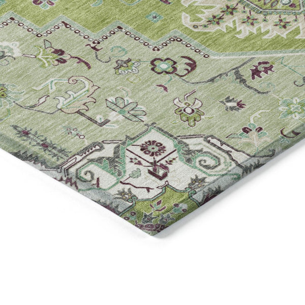 HomeRoots 5' Timeless Oriental Washable Area Rug in Green, Ivory, and Brown for Indoor and Outdoor Spaces 5' X 8' 600151