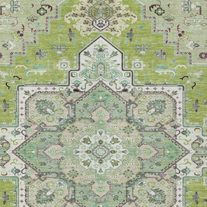 HomeRoots 5' Timeless Oriental Washable Area Rug in Green, Ivory, and Brown for Indoor and Outdoor Spaces 5' X 8' 600151