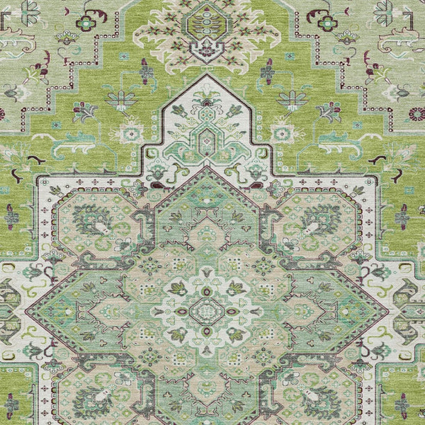 HomeRoots 5' Timeless Oriental Washable Area Rug in Green, Ivory, and Brown for Indoor and Outdoor Spaces 5' X 8' 600151