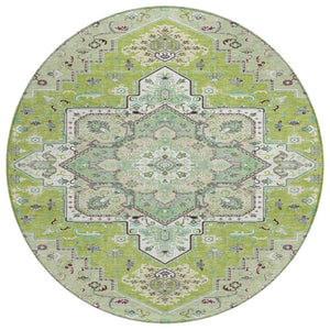 HomeRoots 5' Timeless Oriental Washable Area Rug in Green, Ivory, and Brown for Indoor and Outdoor Spaces 8' Round 600152