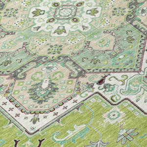 Homeroots 3' Beige Green Brown Oriental Washable Area Rug For Indoor Outdoor Spaces - Durable & Stylish 8' Round Polyester 600152