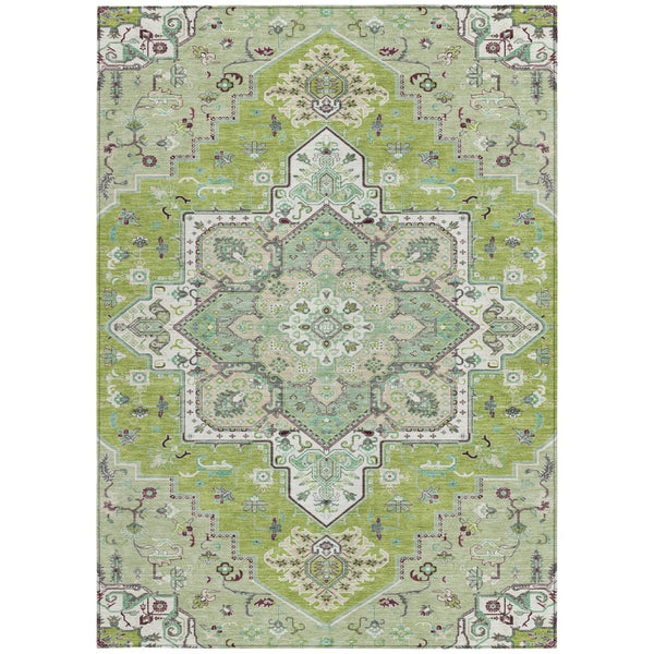 HomeRoots 5' Timeless Oriental Washable Area Rug in Green, Ivory, and Brown for Indoor and Outdoor Spaces 8' X 10' 600153
