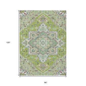HomeRoots 5' Timeless Oriental Washable Area Rug in Green, Ivory, and Brown for Indoor and Outdoor Spaces 8' X 10' 600153