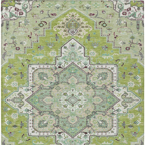 HomeRoots 5' Timeless Oriental Washable Area Rug in Green, Ivory, and Brown for Indoor and Outdoor Spaces 8' X 10' 600153