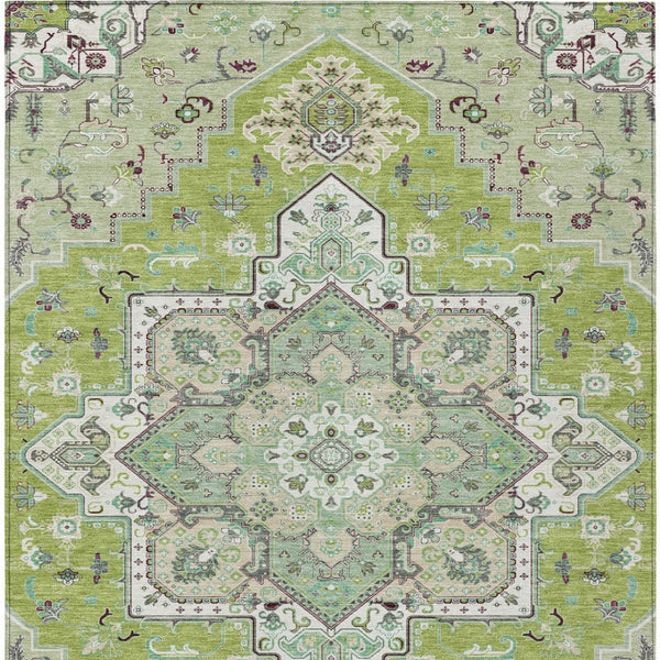 HomeRoots 5' Timeless Oriental Washable Area Rug in Green, Ivory, and Brown for Indoor and Outdoor Spaces 8' X 10' 600153