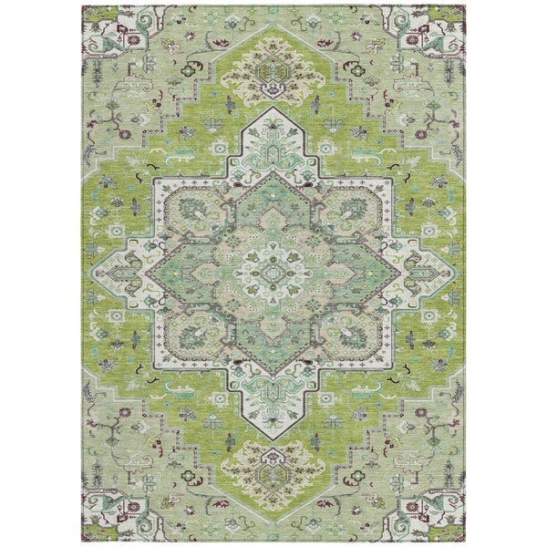 Homeroots 3' Beige Green Brown Oriental Washable Area Rug For Indoor Outdoor Spaces - Durable & Stylish 9' X 12' Polyester 600154