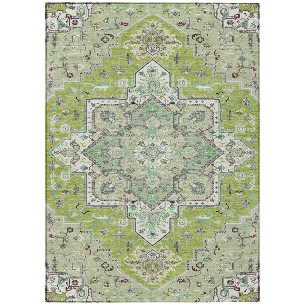 HomeRoots 9' X 12' Washable Indoor Outdoor Area Rug in Green, Ivory & Brown - Durable, Elegant, and Versatile! 600154