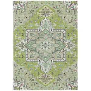 HomeRoots 9' X 12' Washable Indoor Outdoor Area Rug in Green, Ivory & Brown - Durable, Elegant, and Versatile! 600154