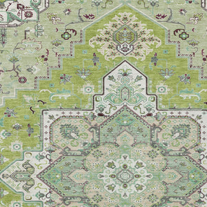 Homeroots 3' Beige Green Brown Oriental Washable Area Rug For Indoor Outdoor Spaces - Durable & Stylish 9' X 12' Polyester 600154