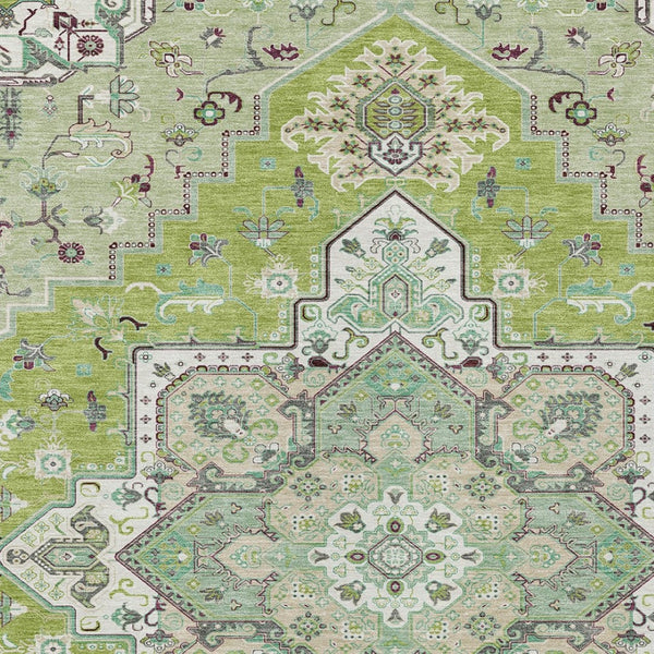 Homeroots 3' Beige Green Brown Oriental Washable Area Rug For Indoor Outdoor Spaces - Durable & Stylish 9' X 12' Polyester 600154