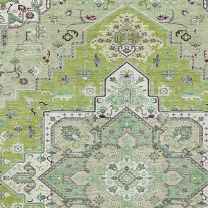 Homeroots 3' Beige Green Brown Oriental Washable Area Rug For Indoor Outdoor Spaces - Durable & Stylish 10' X 14' Polyester 600155