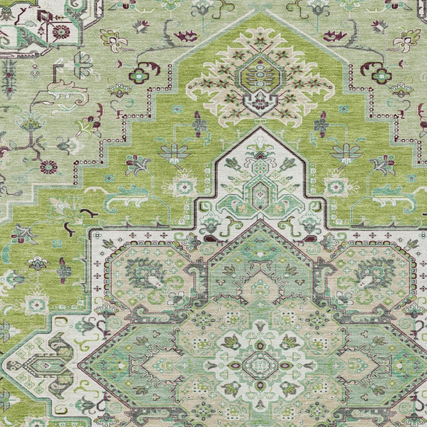 Homeroots 3' Beige Green Brown Oriental Washable Area Rug For Indoor Outdoor Spaces - Durable & Stylish 10' X 14' Polyester 600155