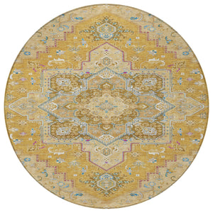 Homeroots 3' Beige Green Brown Oriental Washable Area Rug For Indoor Outdoor Spaces - Durable & Stylish 8' Round Polyester 600158