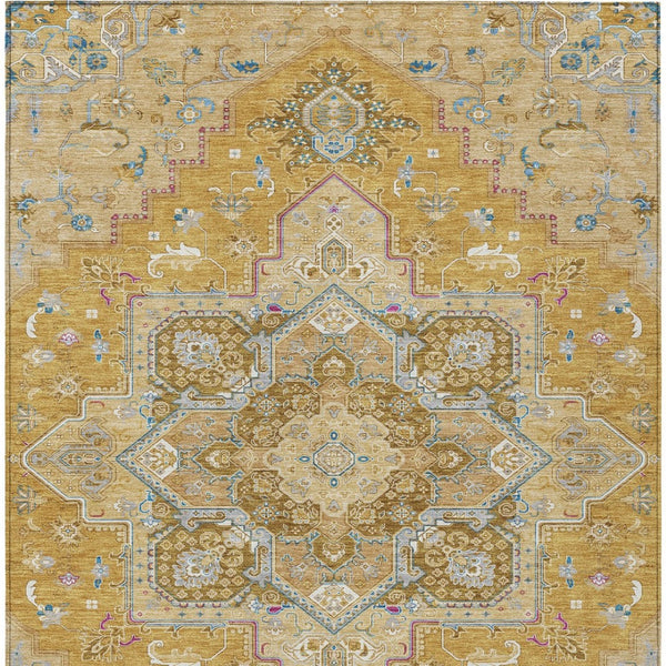 Homeroots 3' Beige Green Brown Oriental Washable Area Rug For Indoor Outdoor Spaces - Durable & Stylish 8' X 10' Polyester 600159