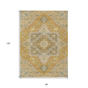 Homeroots 3' Beige Green Brown Oriental Washable Area Rug For Indoor Outdoor Spaces - Durable & Stylish 8' X 10' Polyester 600159