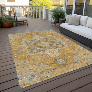 Homeroots 3' Beige Green Brown Oriental Washable Area Rug For Indoor Outdoor Spaces - Durable & Stylish 9' X 12' Polyester 600160