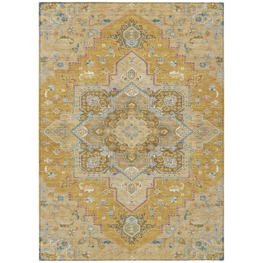 HomeRoots 9' Elegant Gold Beige Blue Oriental Washable Area Rug - Durable Indoor Outdoor Design for All Spaces 600160