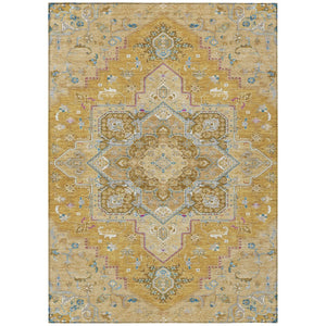 HomeRoots 5' Elegant Gold Beige and Blue Oriental Indoor Outdoor Area Rug for Timeless Style & Durability 10' X 14' 600161