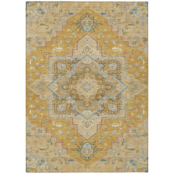 HomeRoots 5' Elegant Gold Beige and Blue Oriental Indoor Outdoor Area Rug for Timeless Style & Durability 10' X 14' 600161