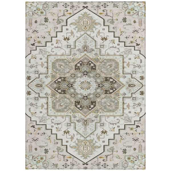 Homeroots 3' Beige Green Brown Oriental Washable Area Rug For Indoor Outdoor Spaces - Durable & Stylish 3' X 5' Polyester 600162