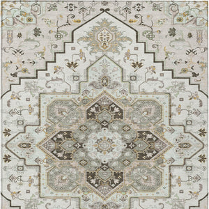 Homeroots 3' Beige Green Brown Oriental Washable Area Rug For Indoor Outdoor Spaces - Durable & Stylish 5' X 8' Polyester 600163