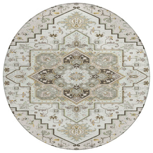 HomeRoots 5' Elegant Ivory and Brown Oriental Area Rug - Washable, Durable, Perfect for Indoor or Outdoor Spaces 8' Round 600164