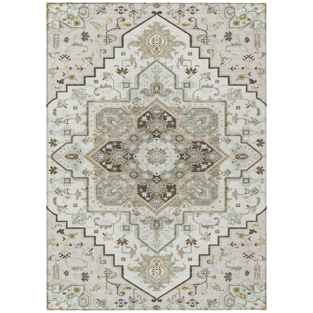 HomeRoots 5' Elegant Ivory and Brown Oriental Area Rug - Washable, Durable, Perfect for Indoor or Outdoor Spaces 8' X 10' 600165