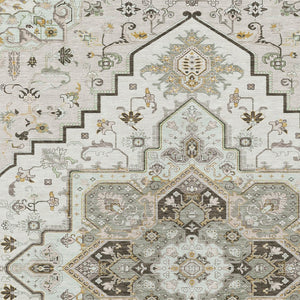 Homeroots 3' Beige Green Brown Oriental Washable Area Rug For Indoor Outdoor Spaces - Durable & Stylish 8' X 10' Polyester 600165