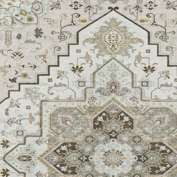 Homeroots 3' Beige Green Brown Oriental Washable Area Rug For Indoor Outdoor Spaces - Durable & Stylish 8' X 10' Polyester 600165