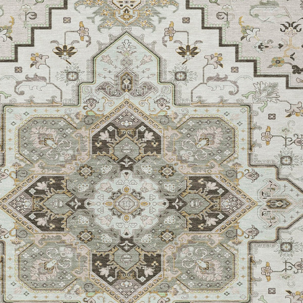 Homeroots 3' Beige Green Brown Oriental Washable Area Rug For Indoor Outdoor Spaces - Durable & Stylish 9' X 12' Polyester 600166