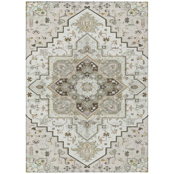 HomeRoots 5' Elegant Ivory and Brown Oriental Area Rug - Washable, Durable, Perfect for Indoor or Outdoor Spaces 10' X 14' 600167