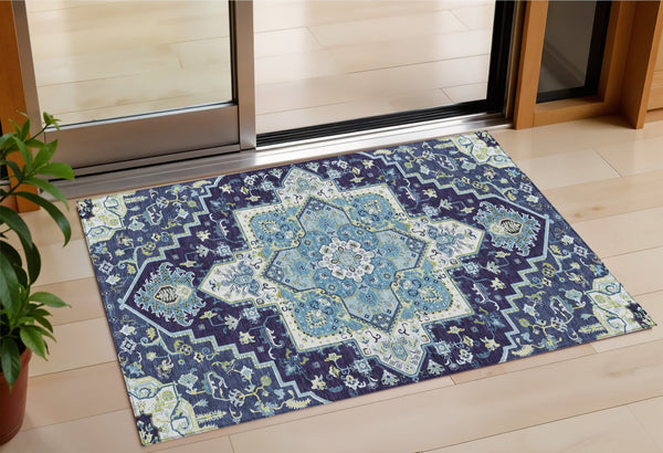 Homeroots 3' Beige Green Brown Oriental Washable Area Rug For Indoor Outdoor Spaces - Durable & Stylish 3' X 5' Polyester 600168