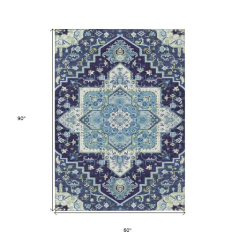 Homeroots 3' Beige Green Brown Oriental Washable Area Rug For Indoor Outdoor Spaces - Durable & Stylish 5' X 8' Polyester 600169