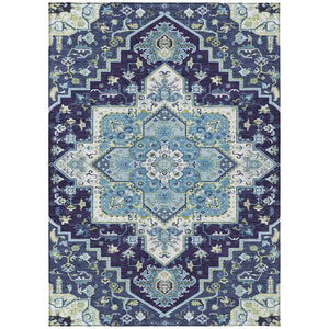 HomeRoots 5' Stylish Navy Blue Ivory and Black Oriental Indoor Outdoor Rug - Durable, Washable, Versatile Design 5' X 8' 600169