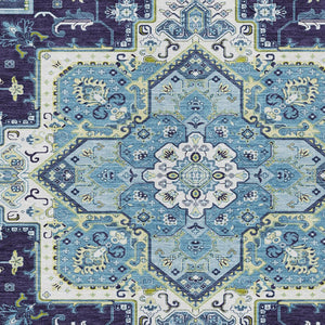 Homeroots 3' Beige Green Brown Oriental Washable Area Rug For Indoor Outdoor Spaces - Durable & Stylish 5' X 8' Polyester 600169