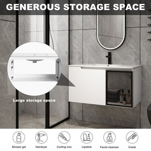 English Elm 36" Freestanding Bathroom Vanity Plywood Base Resin Sink Soft Close Storage W999S00525