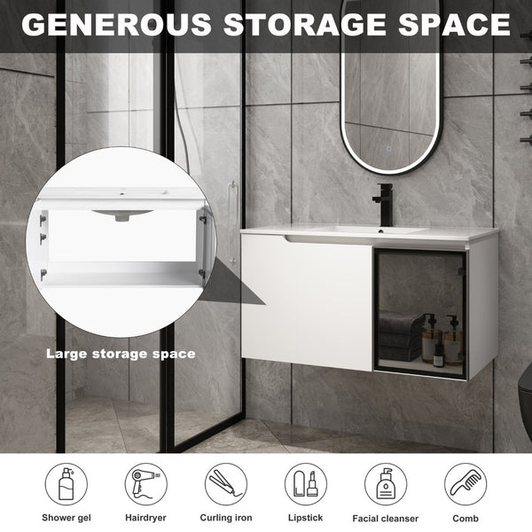 English Elm 36" Freestanding Bathroom Vanity Plywood Base Resin Sink Soft Close Storage W999S00525