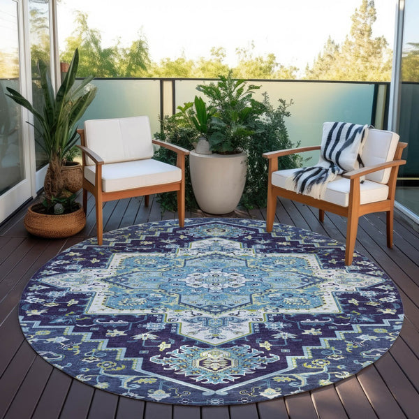 Homeroots 3' Beige Green Brown Oriental Washable Area Rug For Indoor Outdoor Spaces - Durable & Stylish 8' Round Polyester 600170