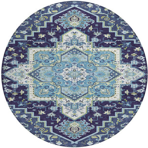 Homeroots 3' Beige Green Brown Oriental Washable Area Rug For Indoor Outdoor Spaces - Durable & Stylish 8' Round Polyester 600170